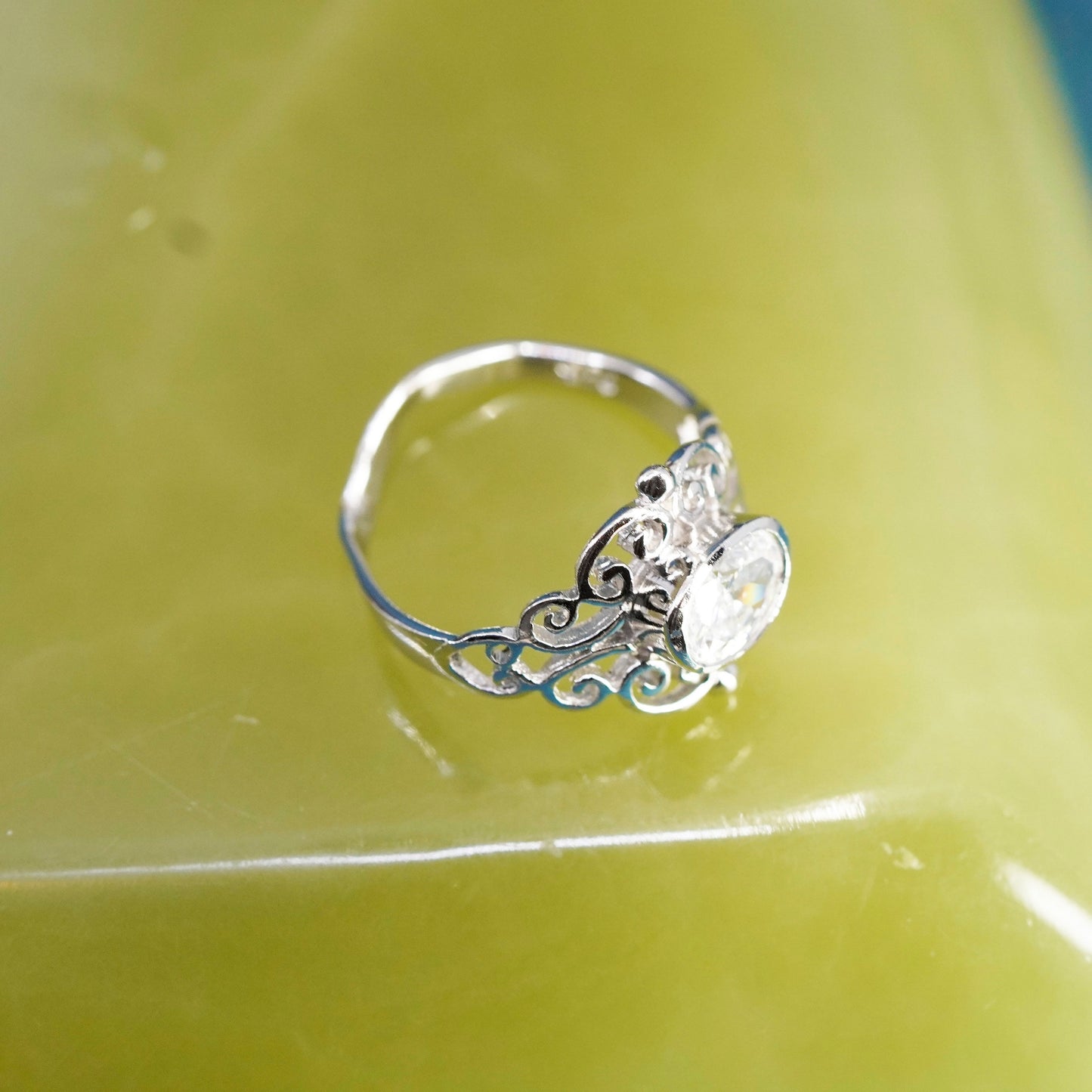 Size 6.5, vintage Sterling 925 silver handmade ring with cz