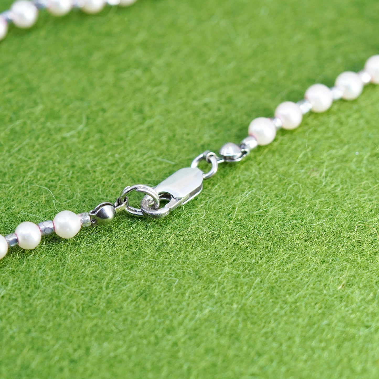9.75”, Vintage handmade anklet bracelet, freshwater pearl with 925 silver clasp