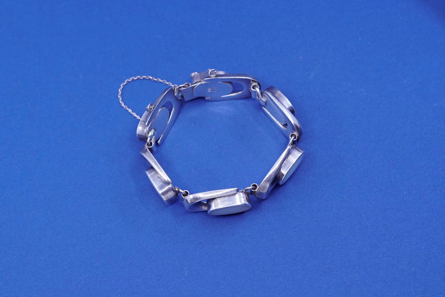 6.5”, vintage Sterling silver handmade tennis bracelet, 925 w/ mother of pearl