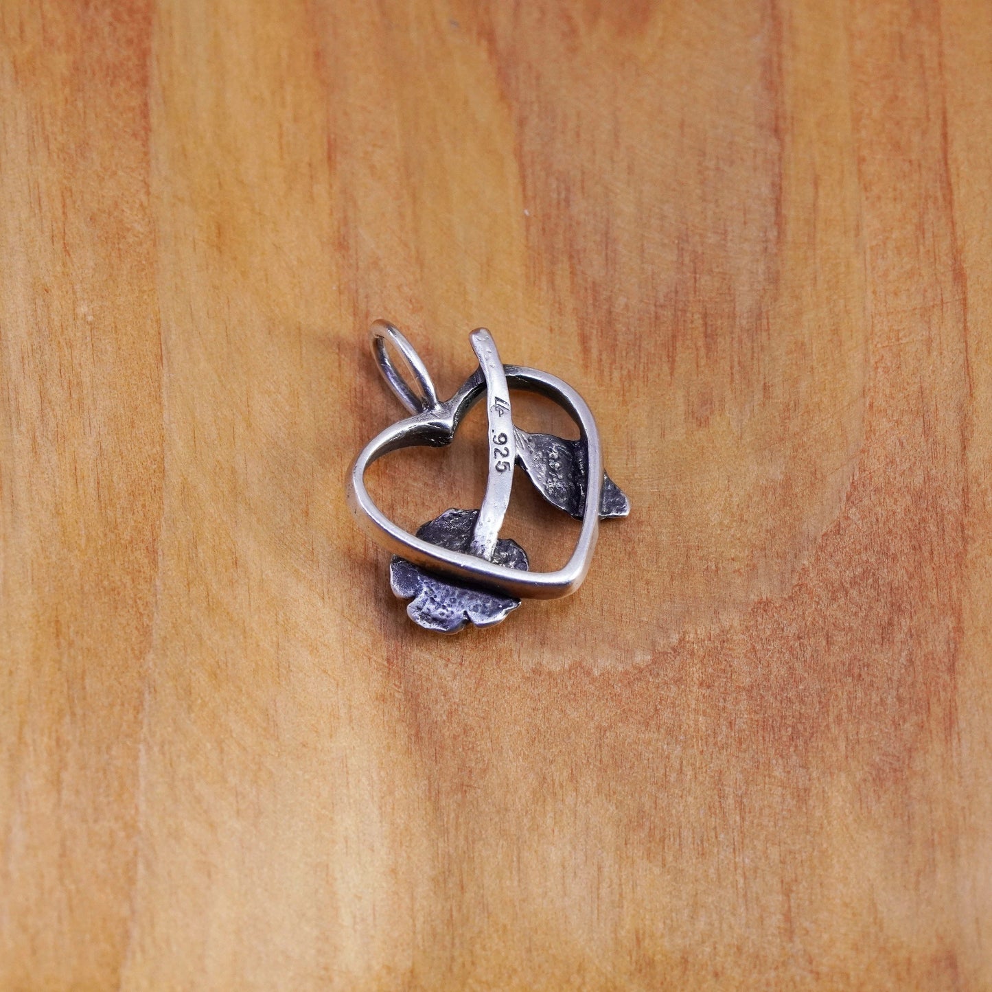 Vintage silpada Sterling silver handmade pendant, 925 heart charm with rose