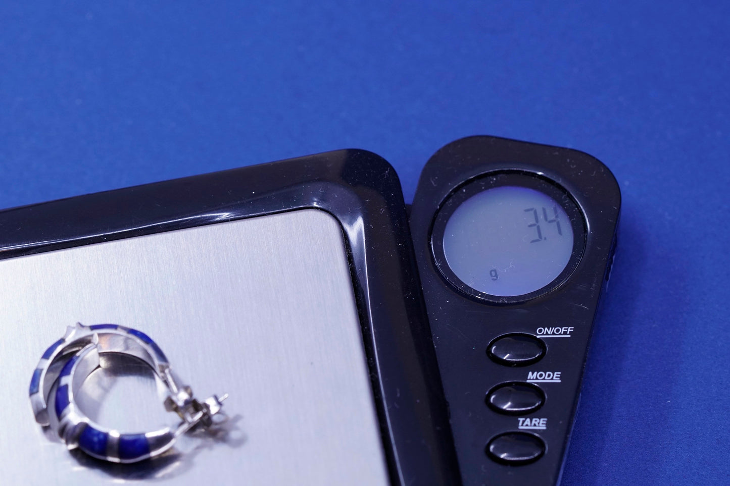 Vintage Sterling silver earrings, 925 hoops, huggie with sodalite