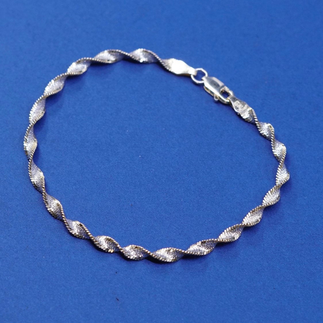 7", 4mm, gold Sterling silver handmade bracelet, 925 twisted herringbone chain