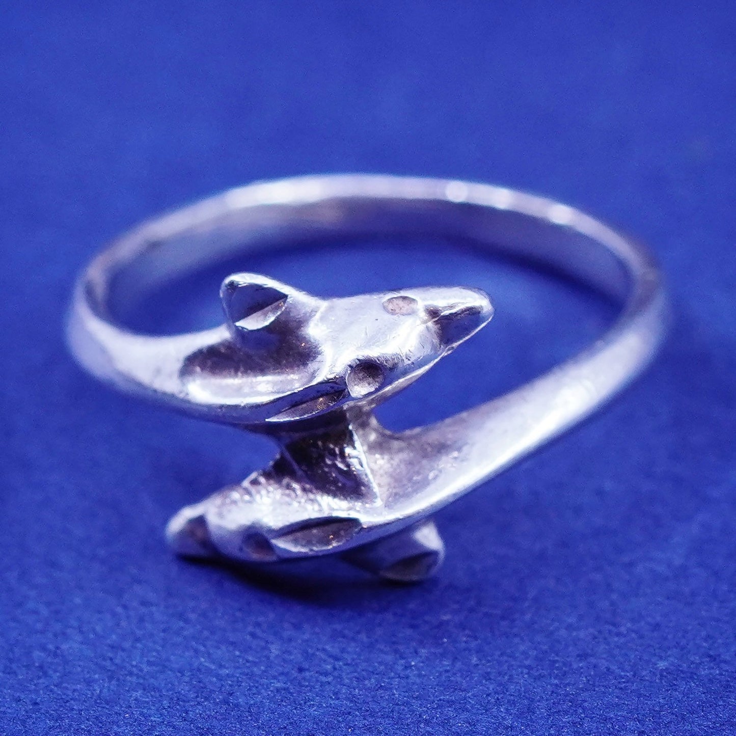 Size 4.25, vintage sterling silver handmade ring, 925 dolphin band
