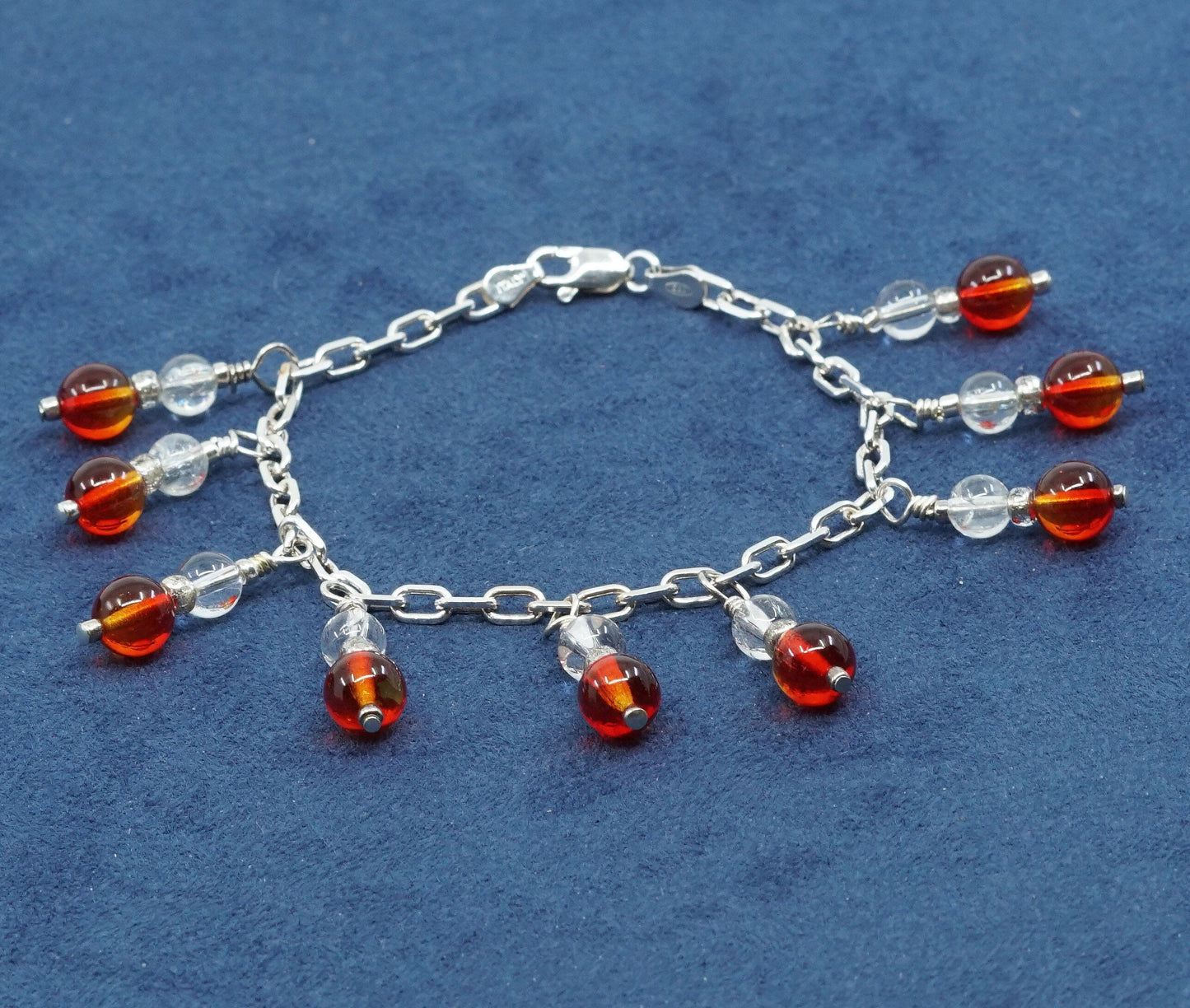 8" 3mm, Sterling silver handmade bracelet, 925 elongated chain w/ crystal charm