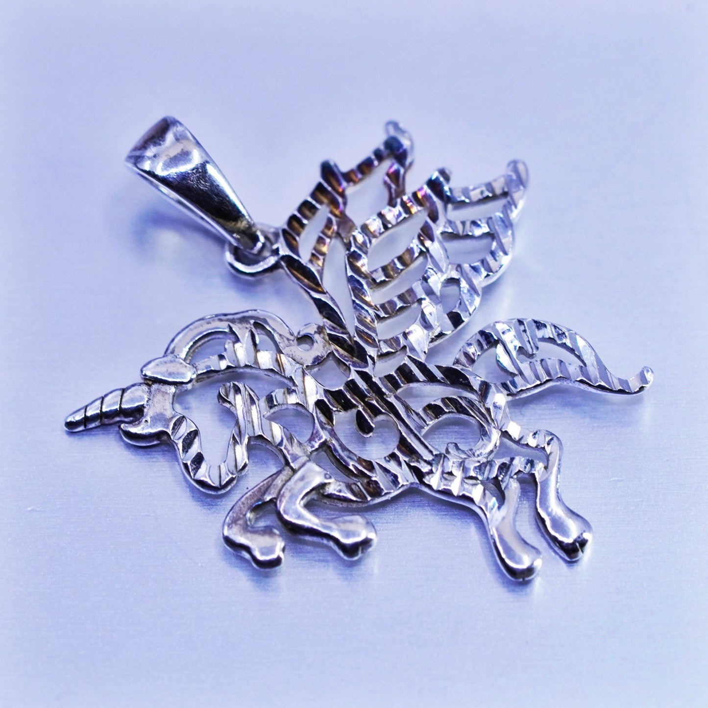 Antique Sterling silver 925 textured unicorn charm pendant
