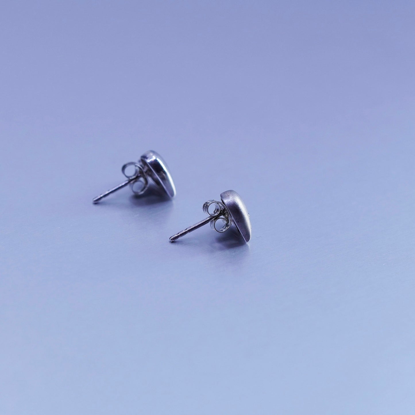 Vintage Sterling 925 silver handmade heart earrings, studs with diamond