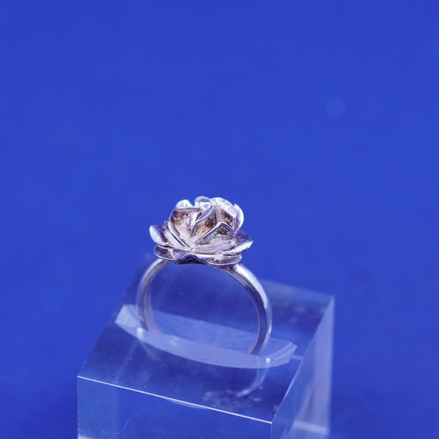 Size 7.5, vintage Sterling silver handmade ring, Mexico 925 rose flower ring