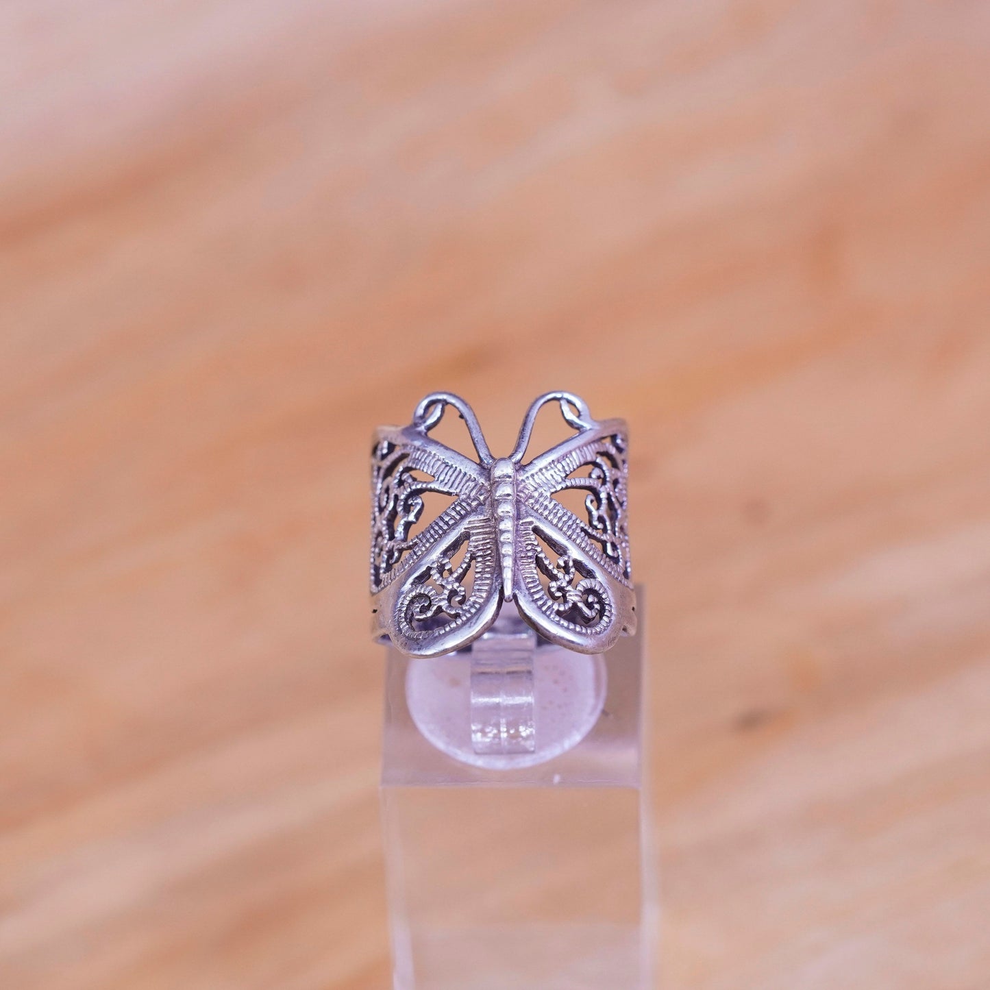 Size 6.5, Vintage Sterling silver handmade ring, 925 filigree butterfly band