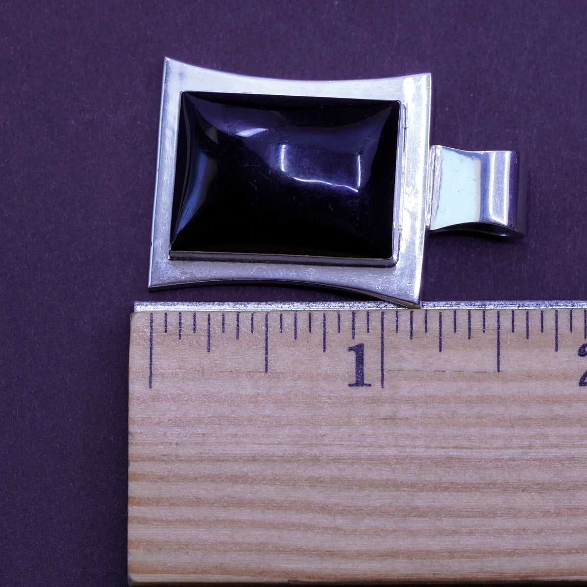 Vintage Sterling silver handmade pendant, Mexico 925 square obsidian, black onyx