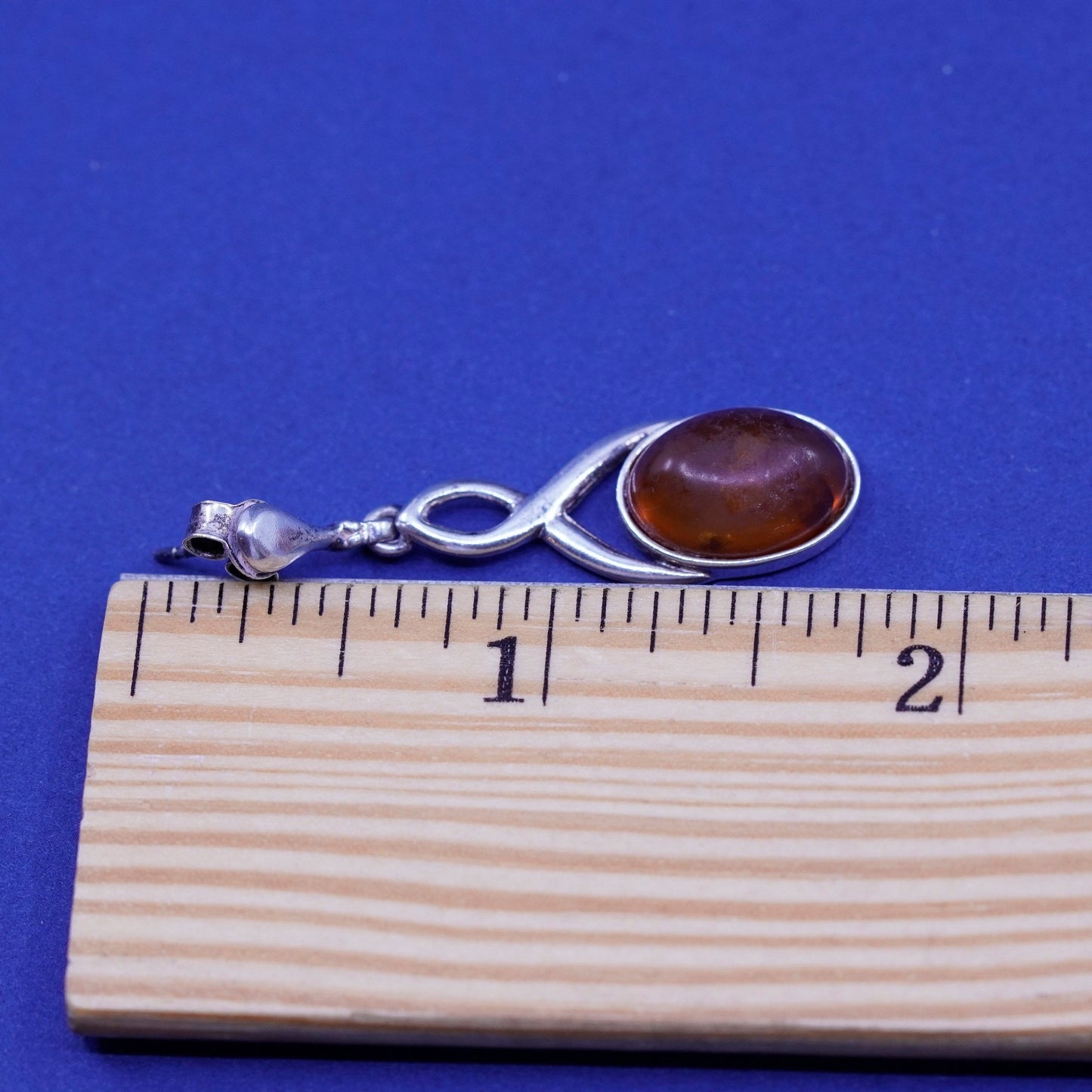 Vintage sterling 925 silver handmade earrings with oval amber