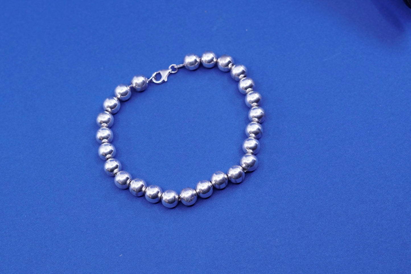 8”, 8mm, vintage Sterling silver handmade chain, 925 beads bracelet