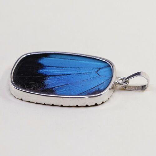 Vintage Sterling Silver Handmade Pendant, 925 With Resin Blue Butterfly Wing
