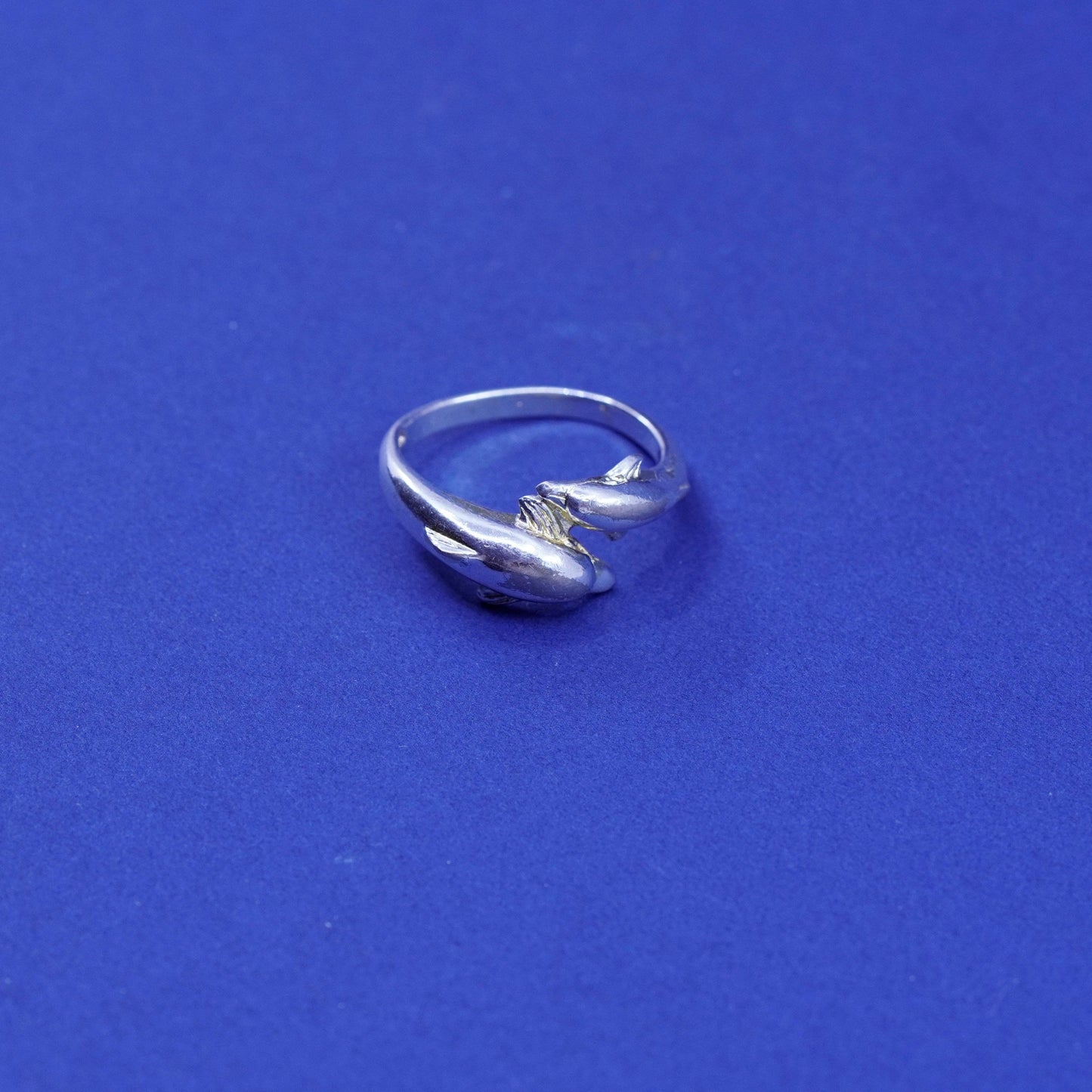 Size 7.25, vintage sterling silver handmade ring, 925 dolphin band