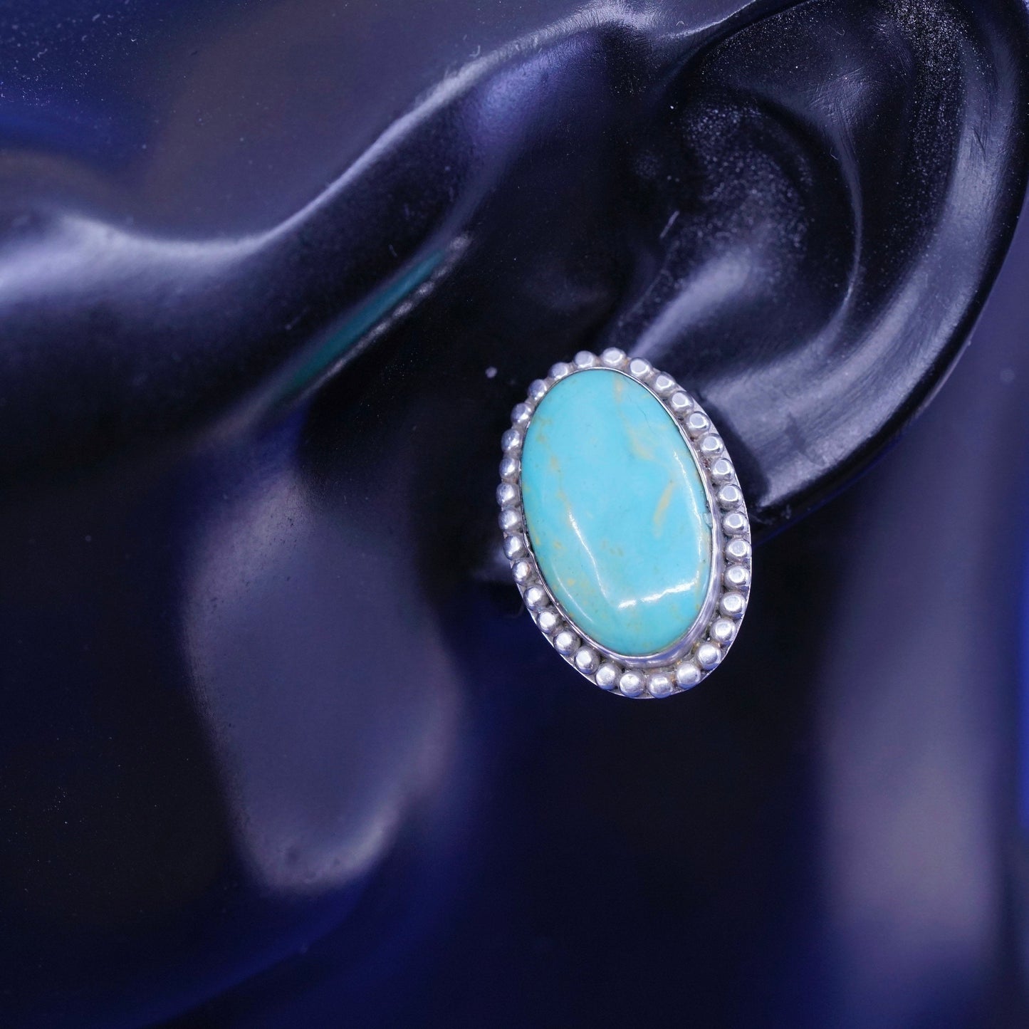 sterling silver handmade earrings, 925 oval studs with turquoise and beads