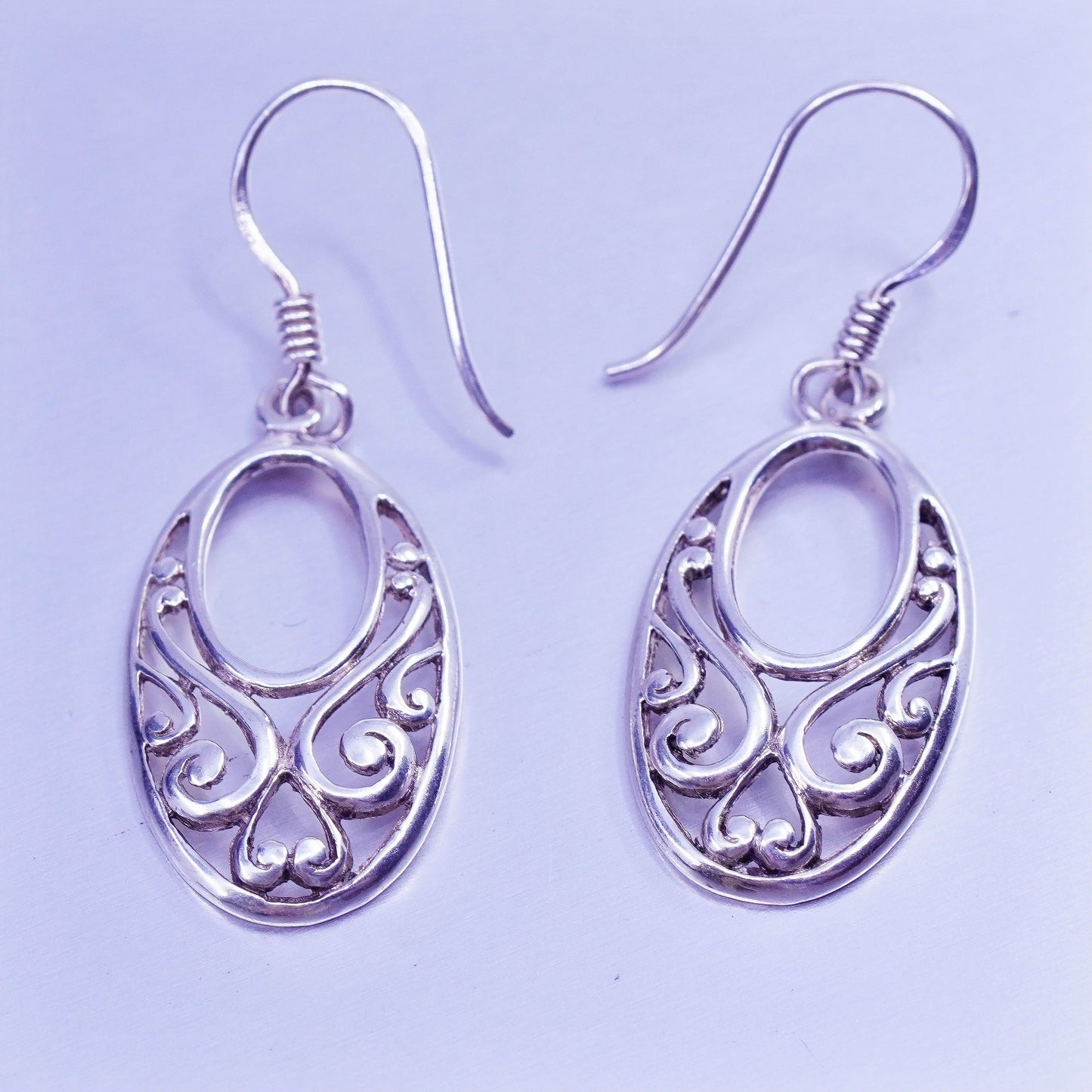 Vintage Sterling 925 silver handmade filigree oval earrings