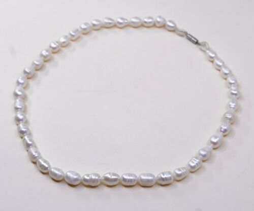 18" 7mm, Vtg Sterling 925 silver Clasp handmade necklace With Freshwater Pearl