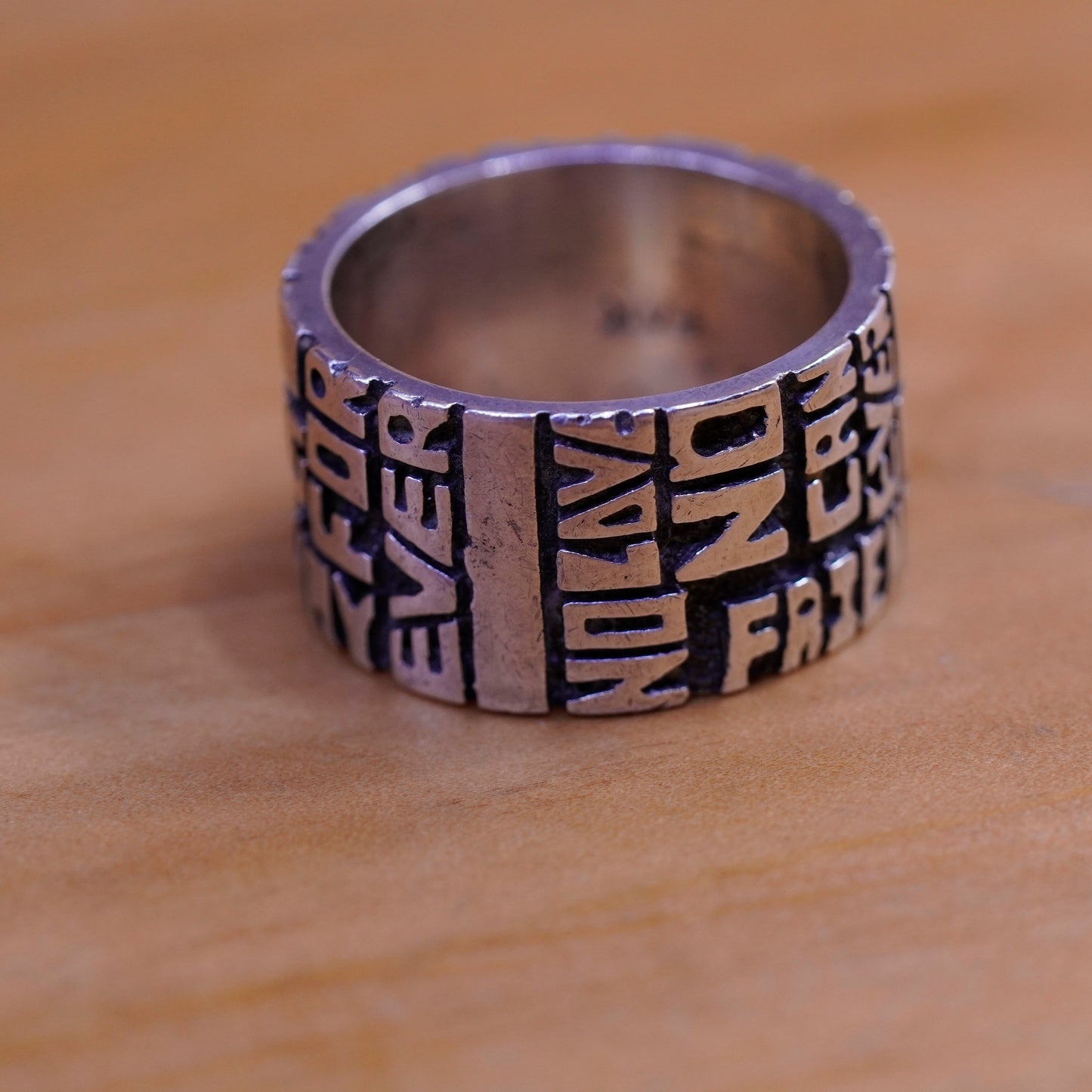 Size 6.75, FAK southwestern Sterling silver ring, 925 band No love, friendship