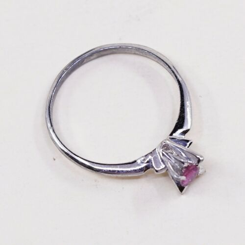 Sz 6.5, Sterling Silver Ring, 925 Silver Engagement Ring W/ pink Crystal