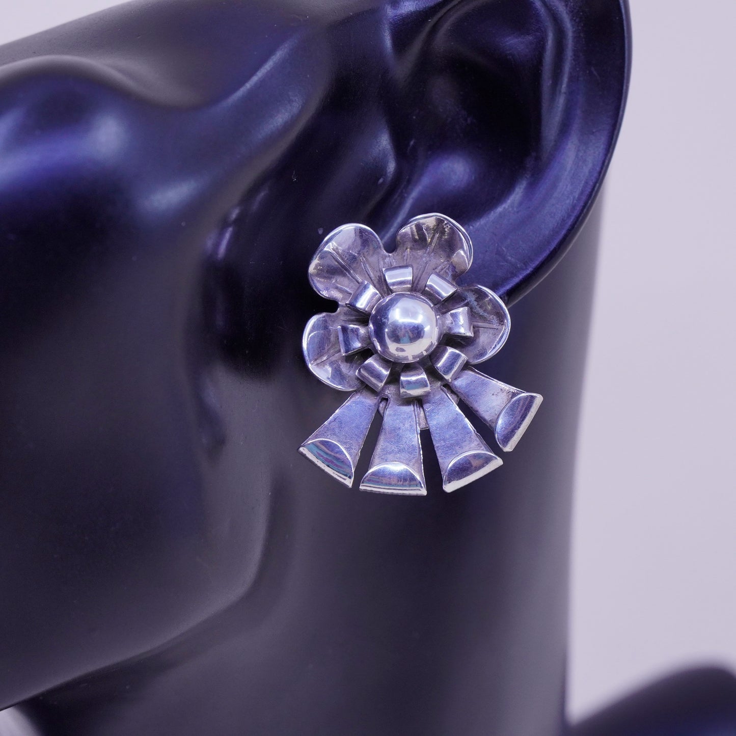 Vintage Sterling 925 silver handmade earrings, flower studs