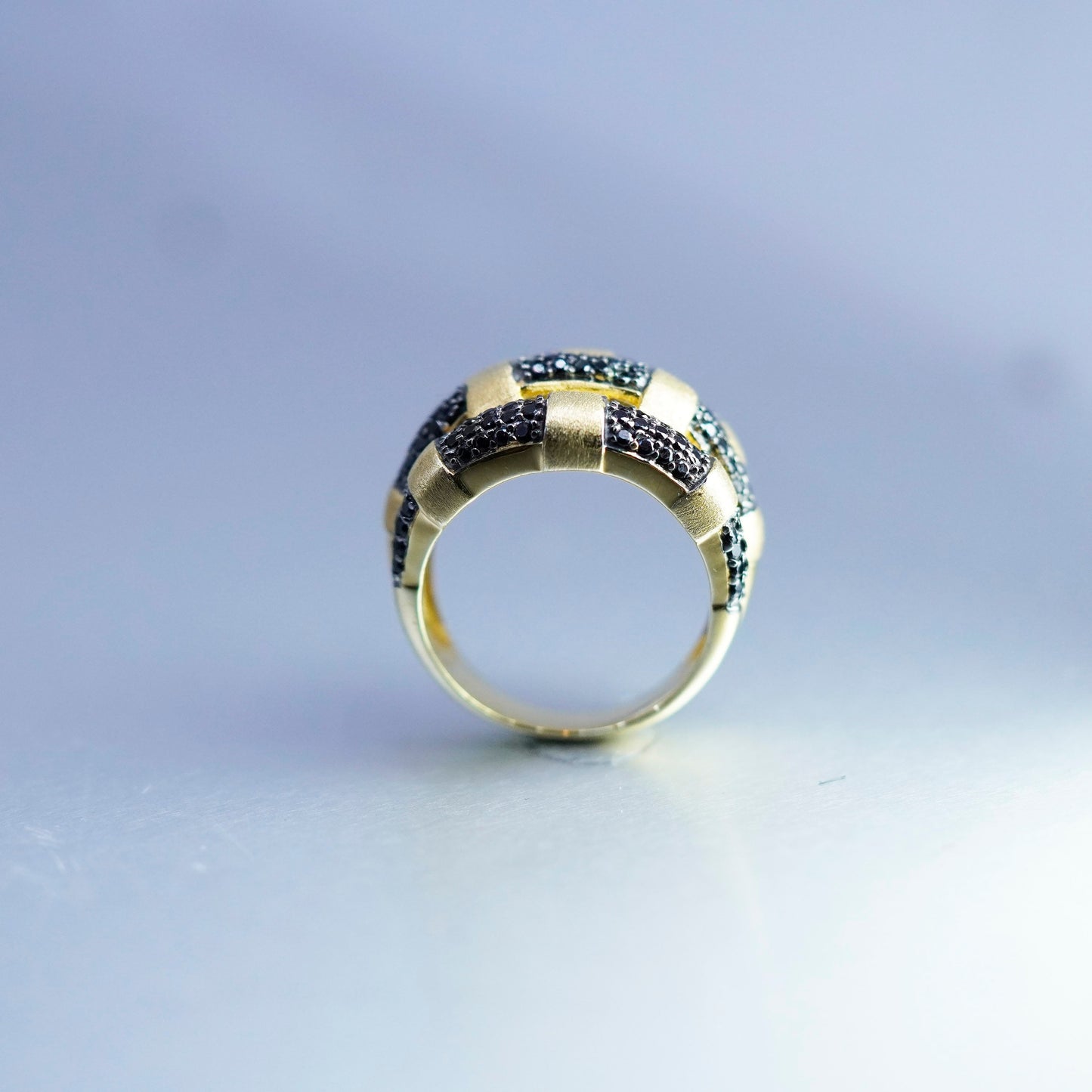 Size 8, vintage vermeil gold filled Sterling 925 silver ring with black diamond