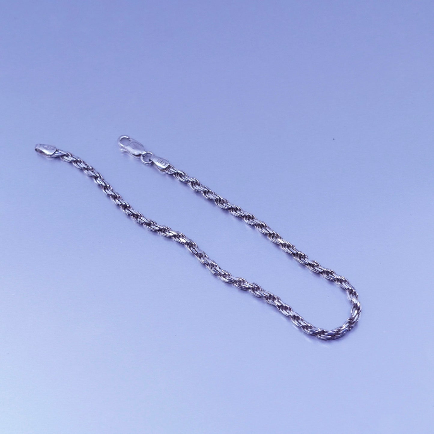 8”, 2mm, Vintage Italy Sterling 925 silver handmade bracelet, rope chain