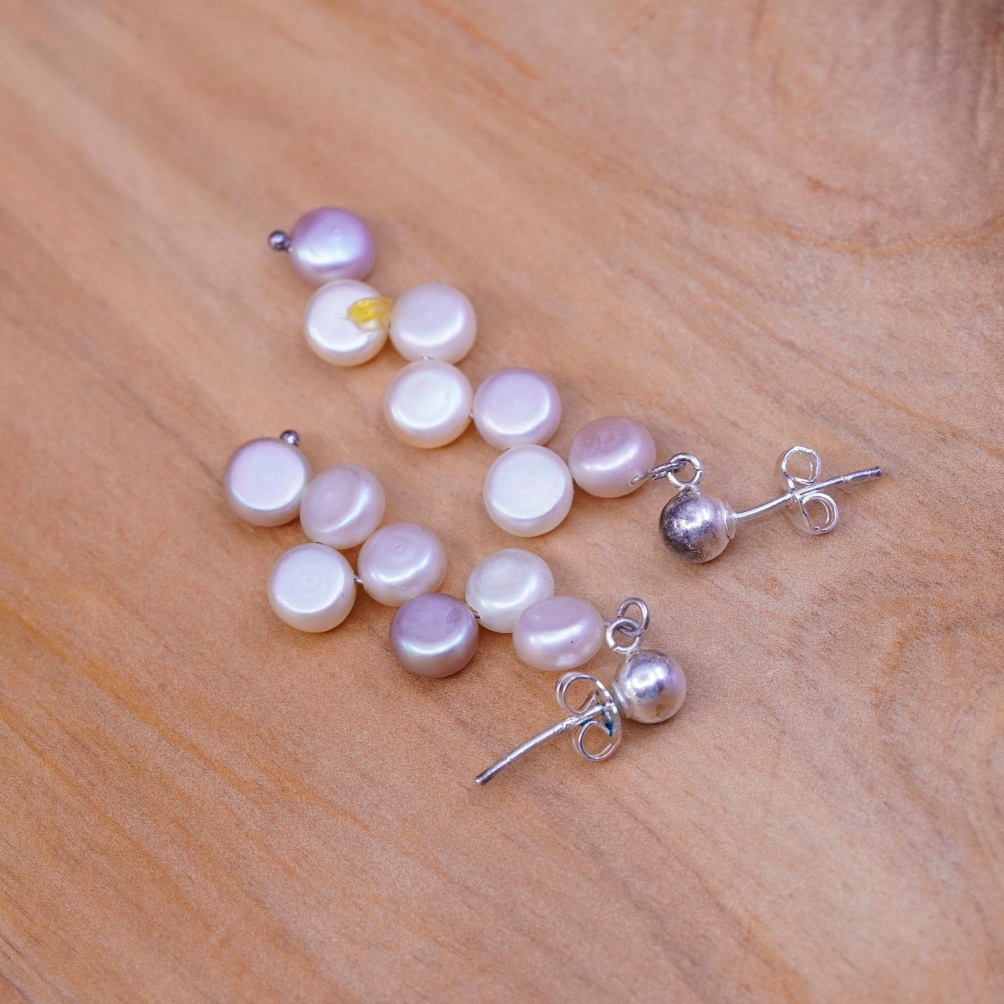Sterling silver handmade earrings, 925 studs with pearl drops