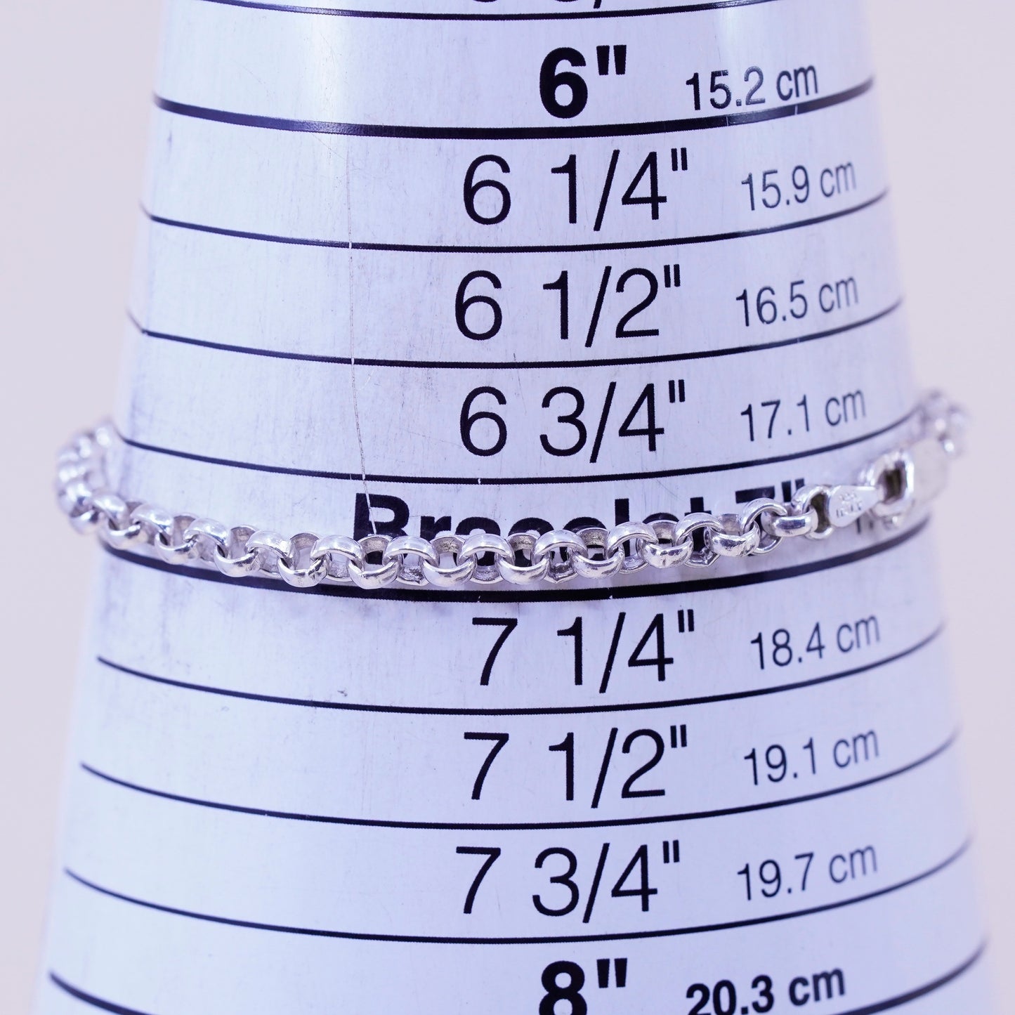 7”, 4mm, Vintage sterling 925 silver circle link charm bracelet
