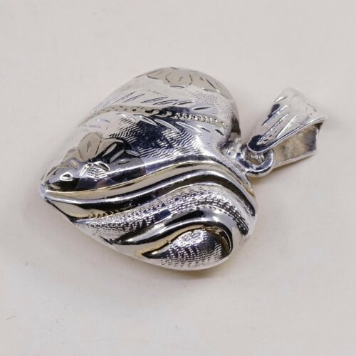 Vintage sterling silver handmade pendant, fine 925 silver Puffy heart charm