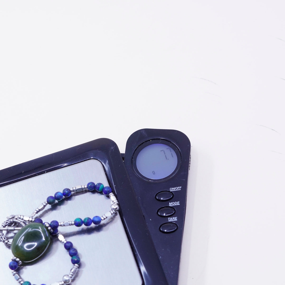7.75”, vtg handmade bracelet, azurite malachite beads chain sterling 925 silver