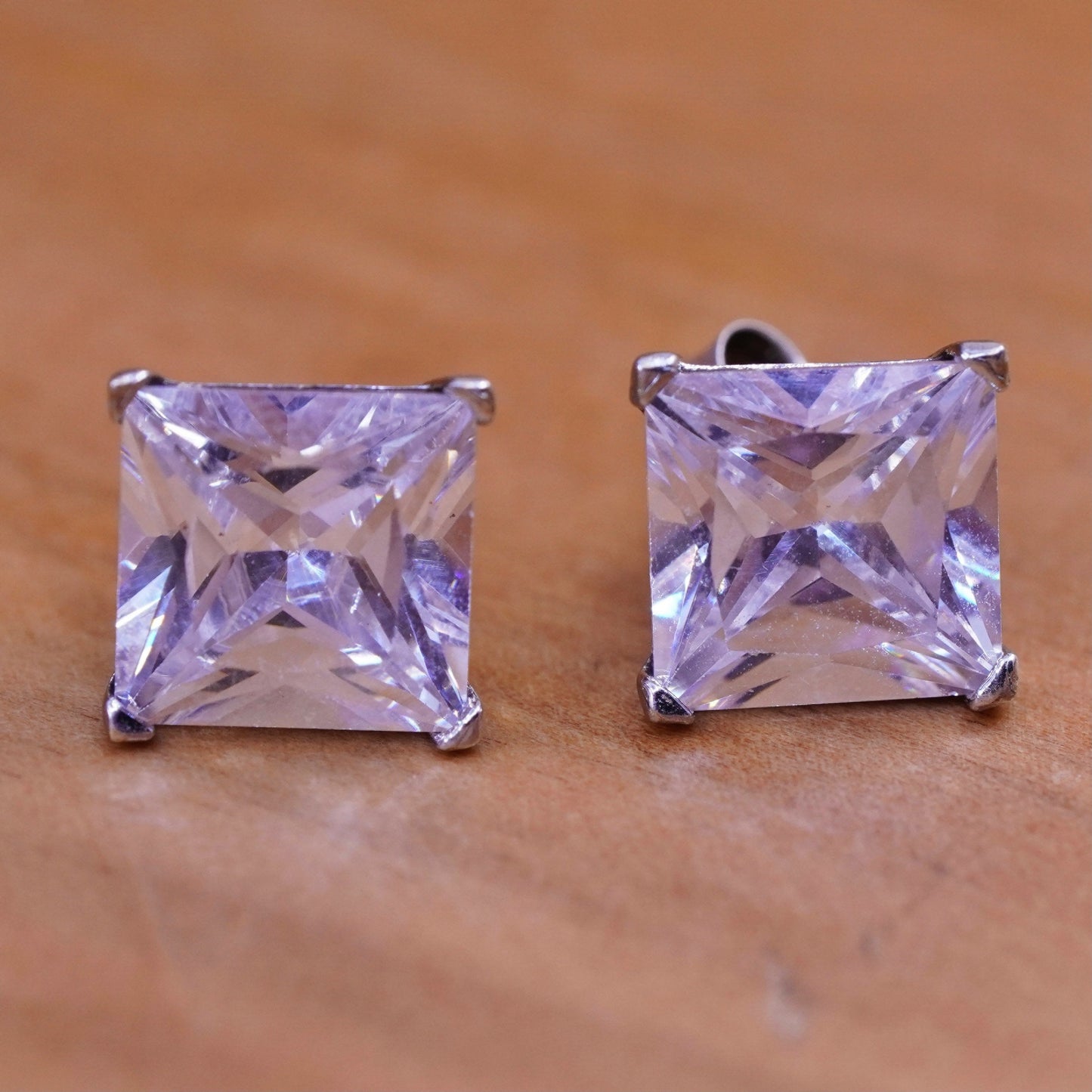 vintage Sterling silver studs, square Swarovski earrings