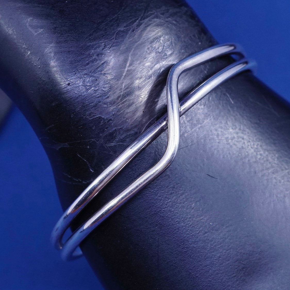 7", vtg Sterling silver handmade bracelet, 925 entwined knot cuff