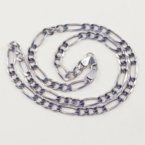 20” 6mm, Vtg 925 Sterling Silver Figaro chain necklace, Stamped 925 Italy