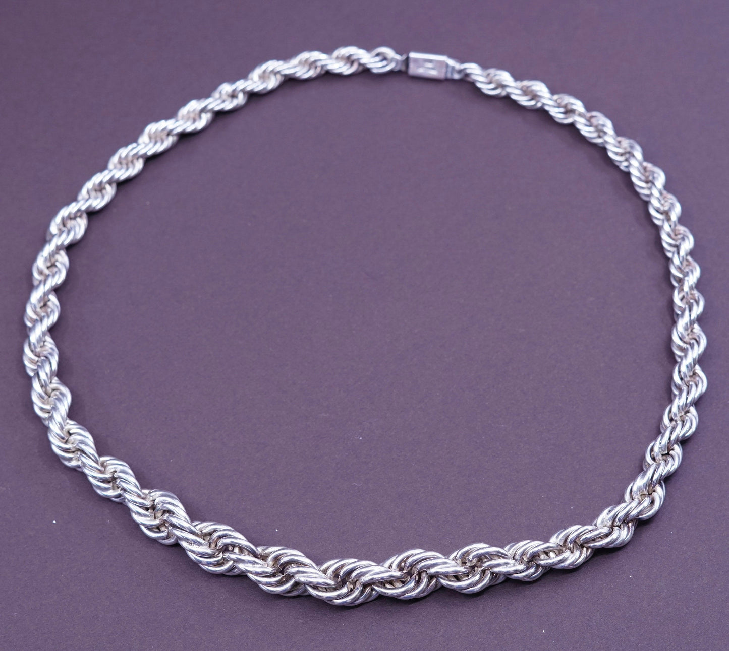 16”, vintage sterling silver handmade necklace, 925 bold graduated rope chain