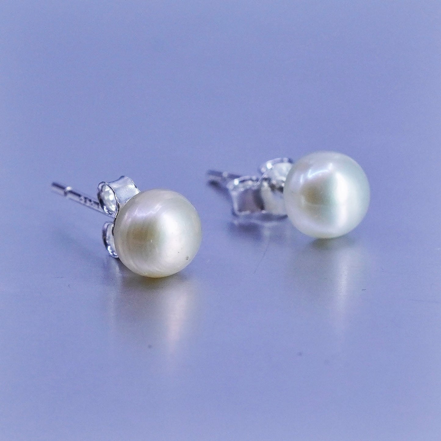 5mm, Vintage Sterling 925 silver handmade earrings, studs with pearl