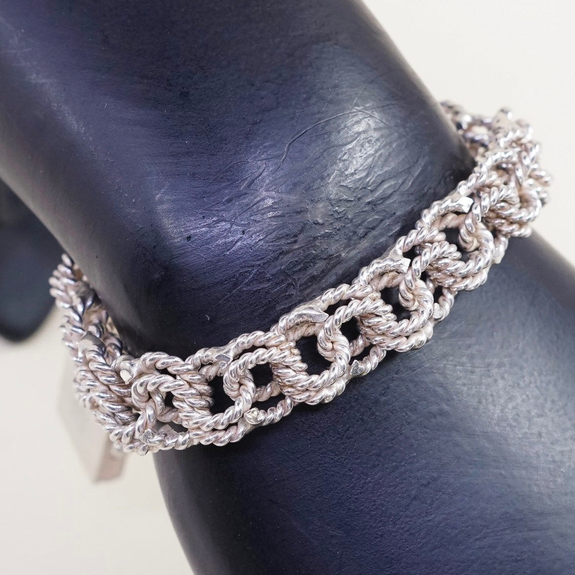 7", 13mm, VTG sterling silver cable double curb bracelet, mexico 925 silver chain