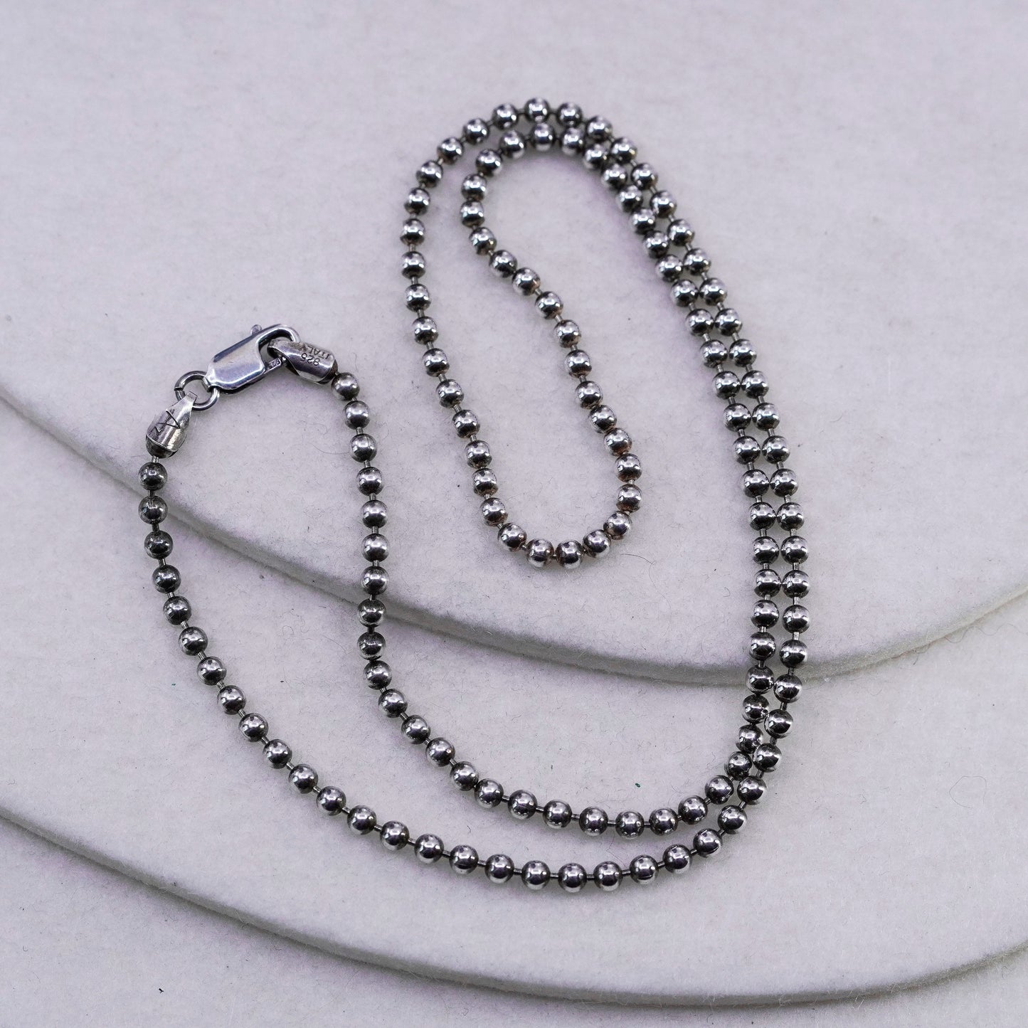 20” 2mm, vintage Italy Sterling 925 silver bead chain necklace