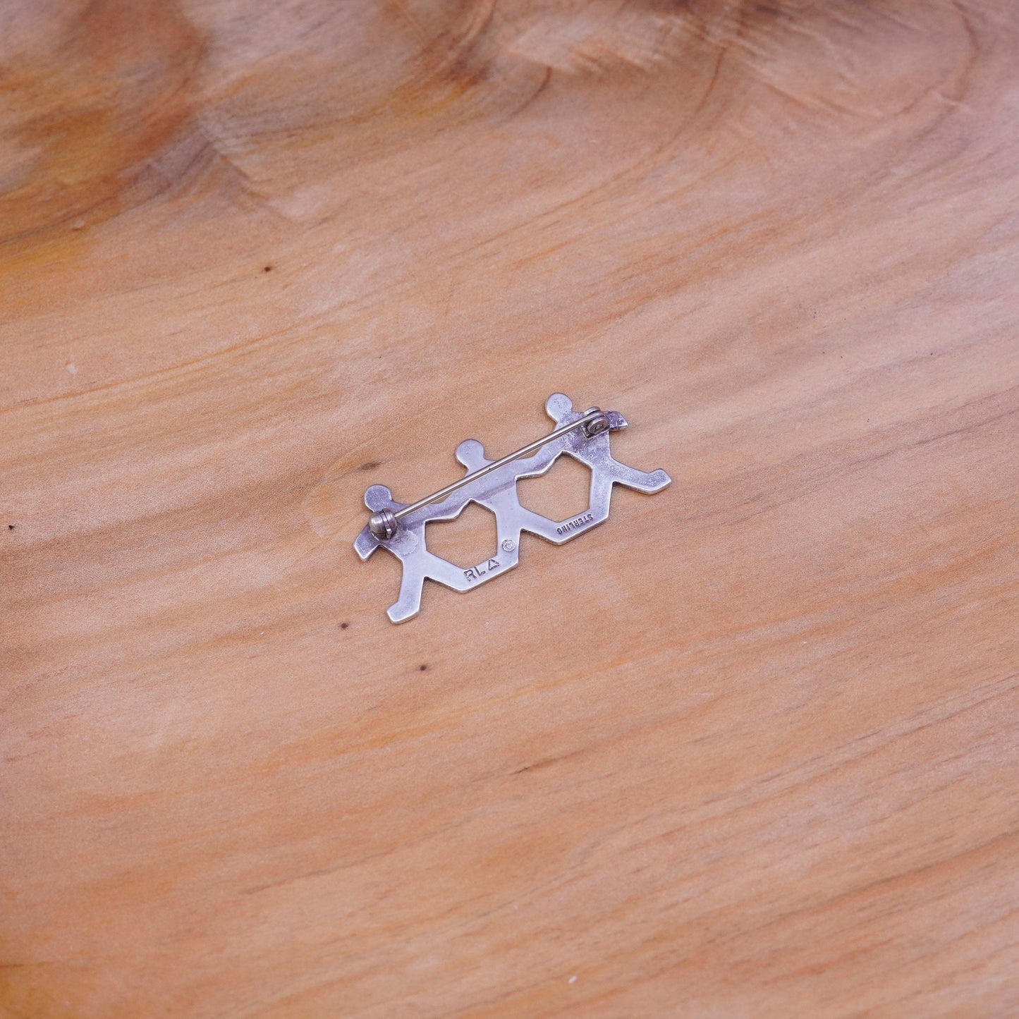 Vintage handmade sterling 925 silver figures brooch, stamped RL Sterling