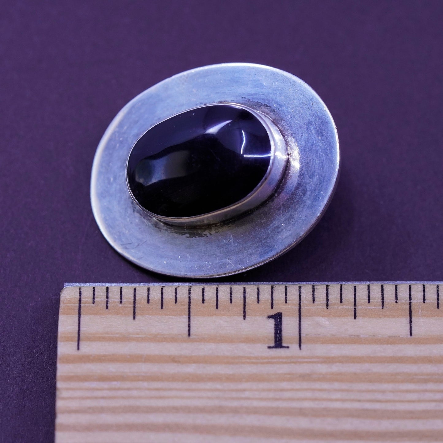 Mexico Sterling silver handmade earrings, 925 oval obsidian clip on