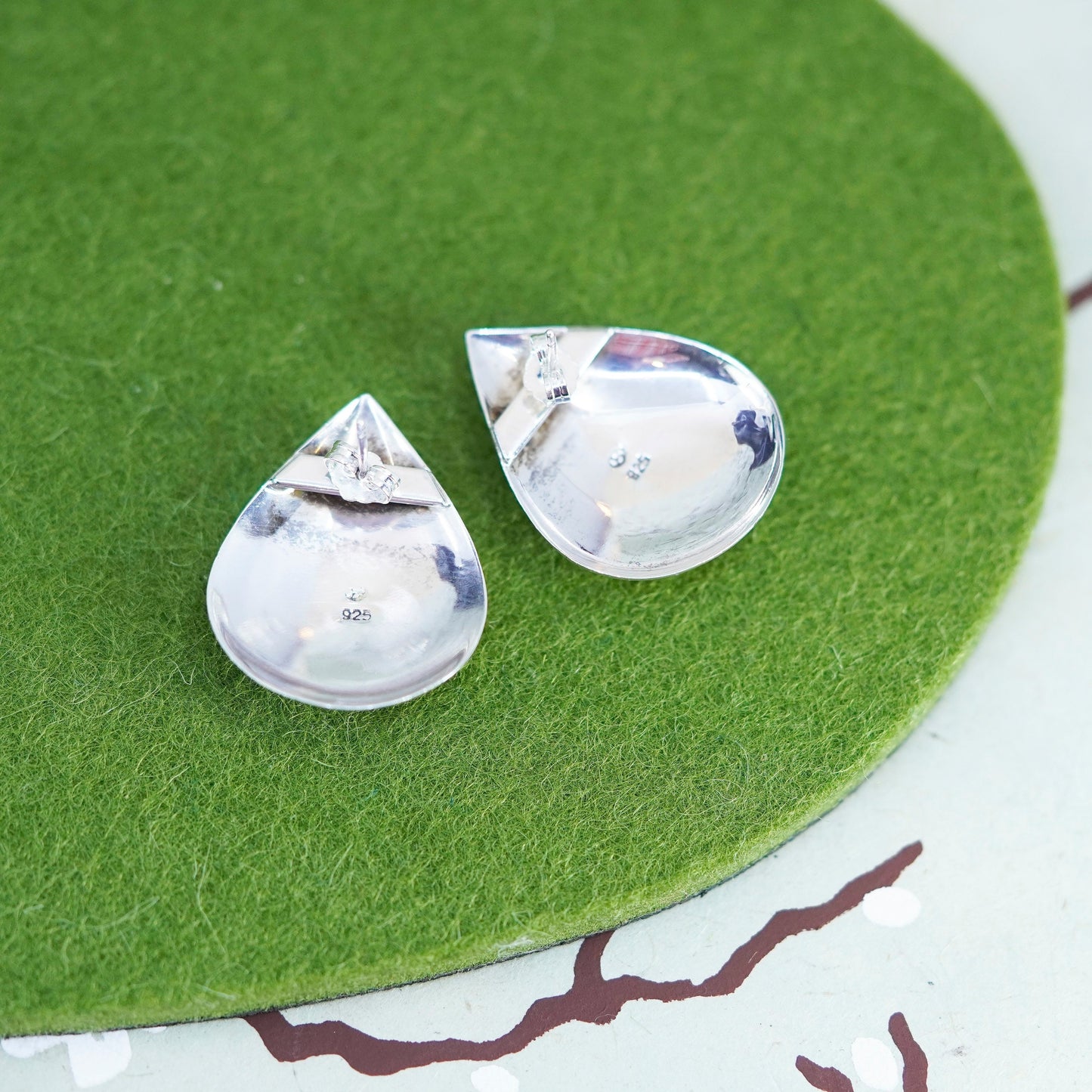 Vintage Sterling silver handmade earrings, Mexico 925 teardrop with red onyx
