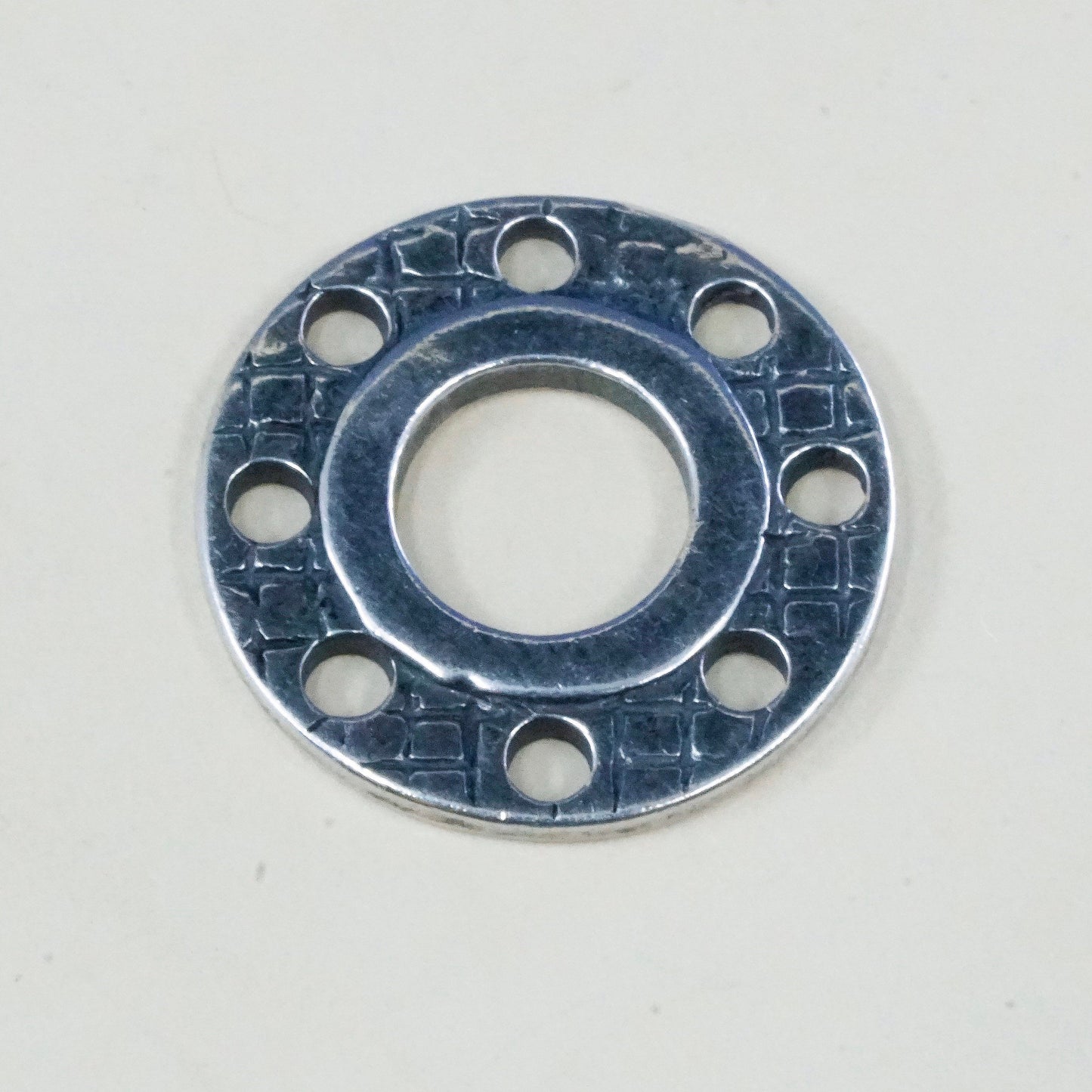 Vintage sterling silver handmade pendant, textured 925 circle charm