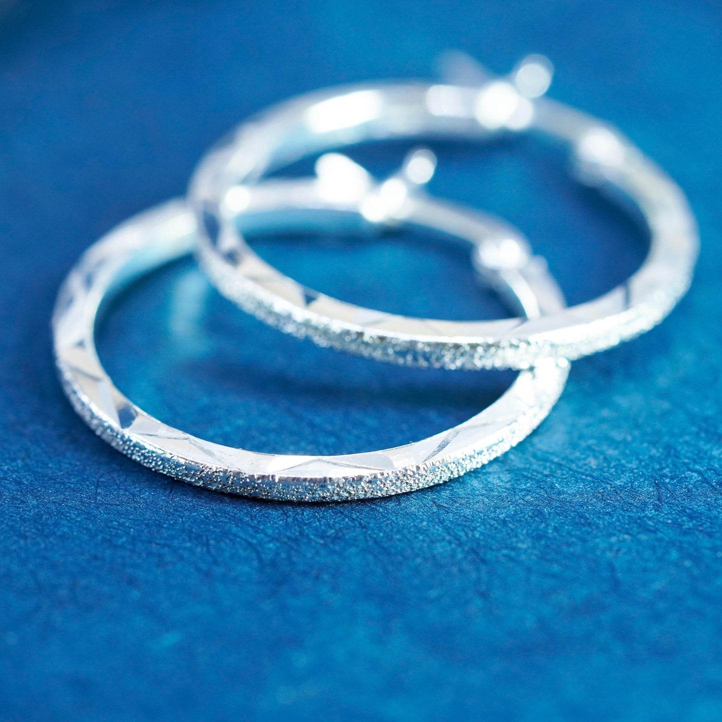 1”, vintage Sterling silver hoop earrings, 925 textured huggie