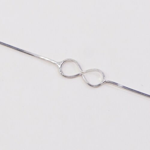 7+1”, 1mm, Vtg Sterling Silver bracelet, 925 Italy snake chain W/ Infinity Charm