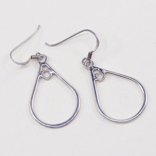 Vtg Sterling 925 Silver Handmade Hollow Teardrop Shaped Earrings
