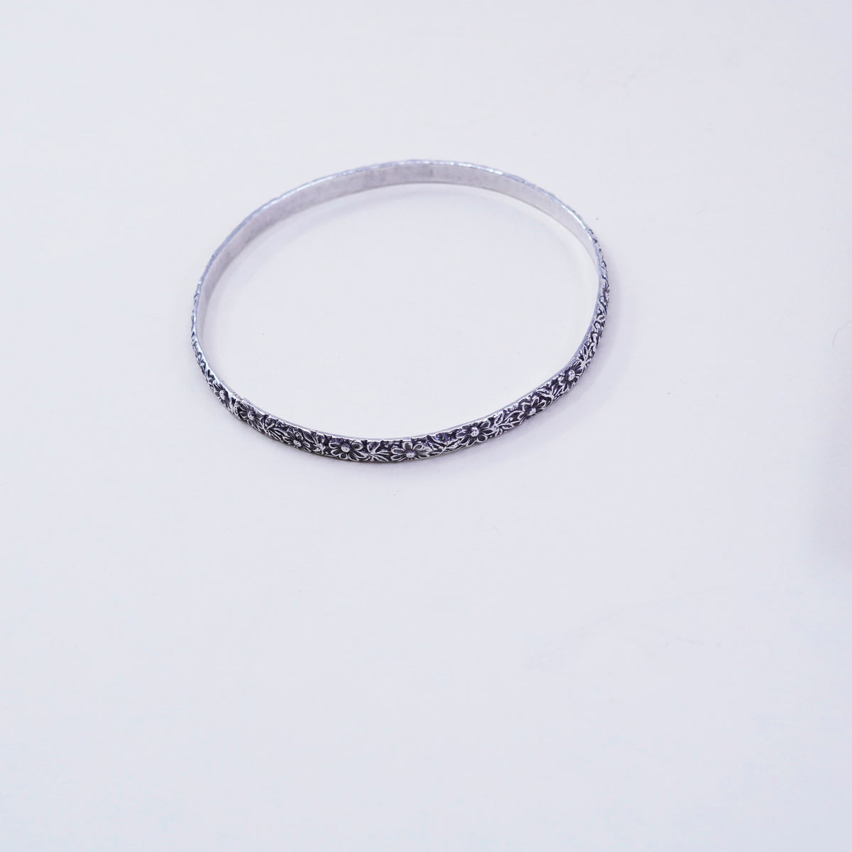 8.25”, vintage sterling 925 silver handmade floral textured bracelet, bangle