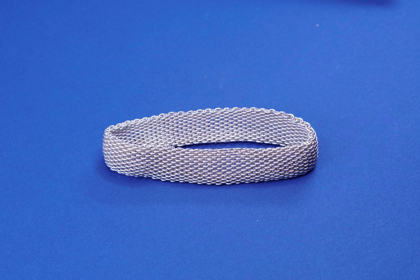 7.75”, Sterling silver handmade wide bracelet, 925 unique mesh chain