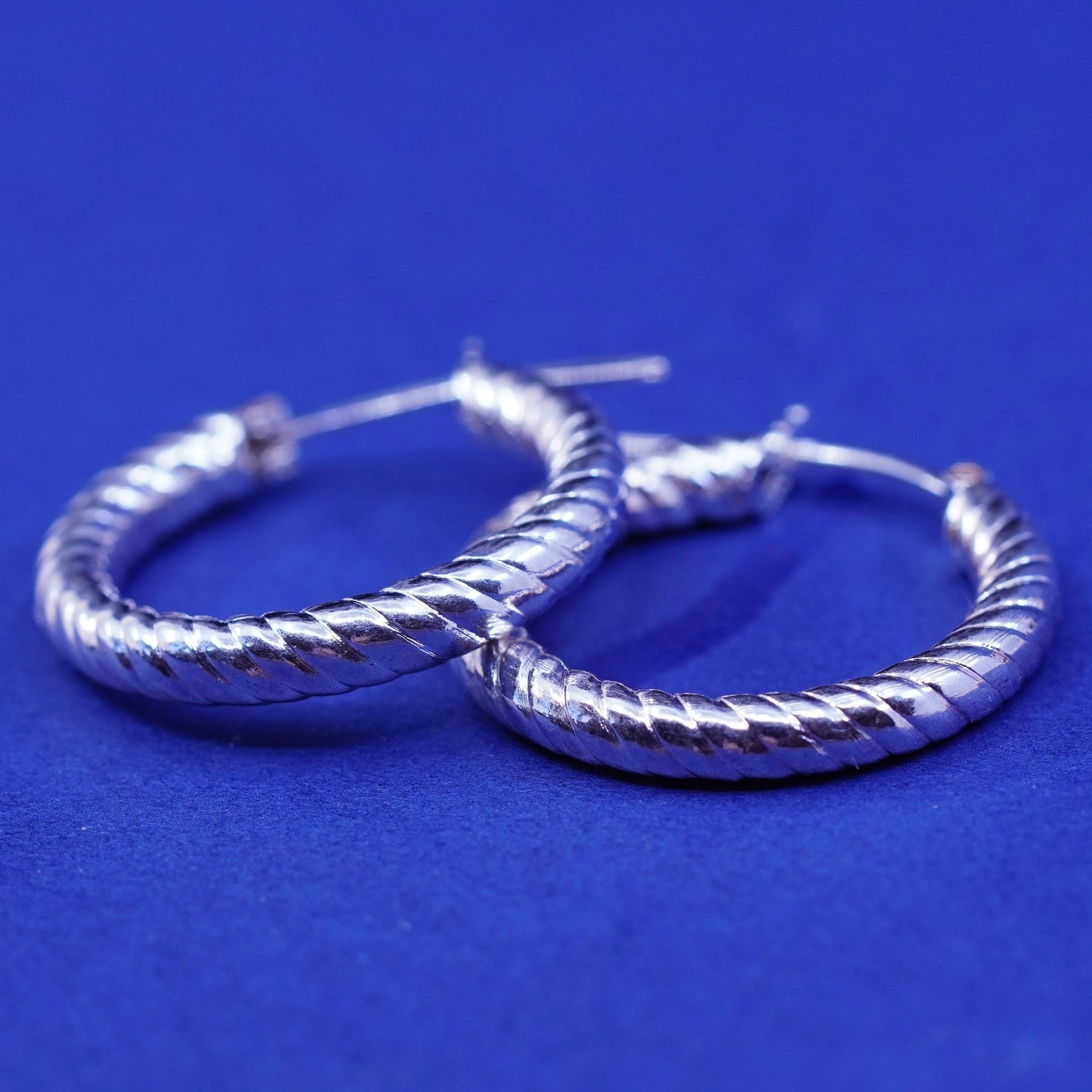 0.75”, vintage Sterling silver handmade earrings, textured 925 hoops, huggie