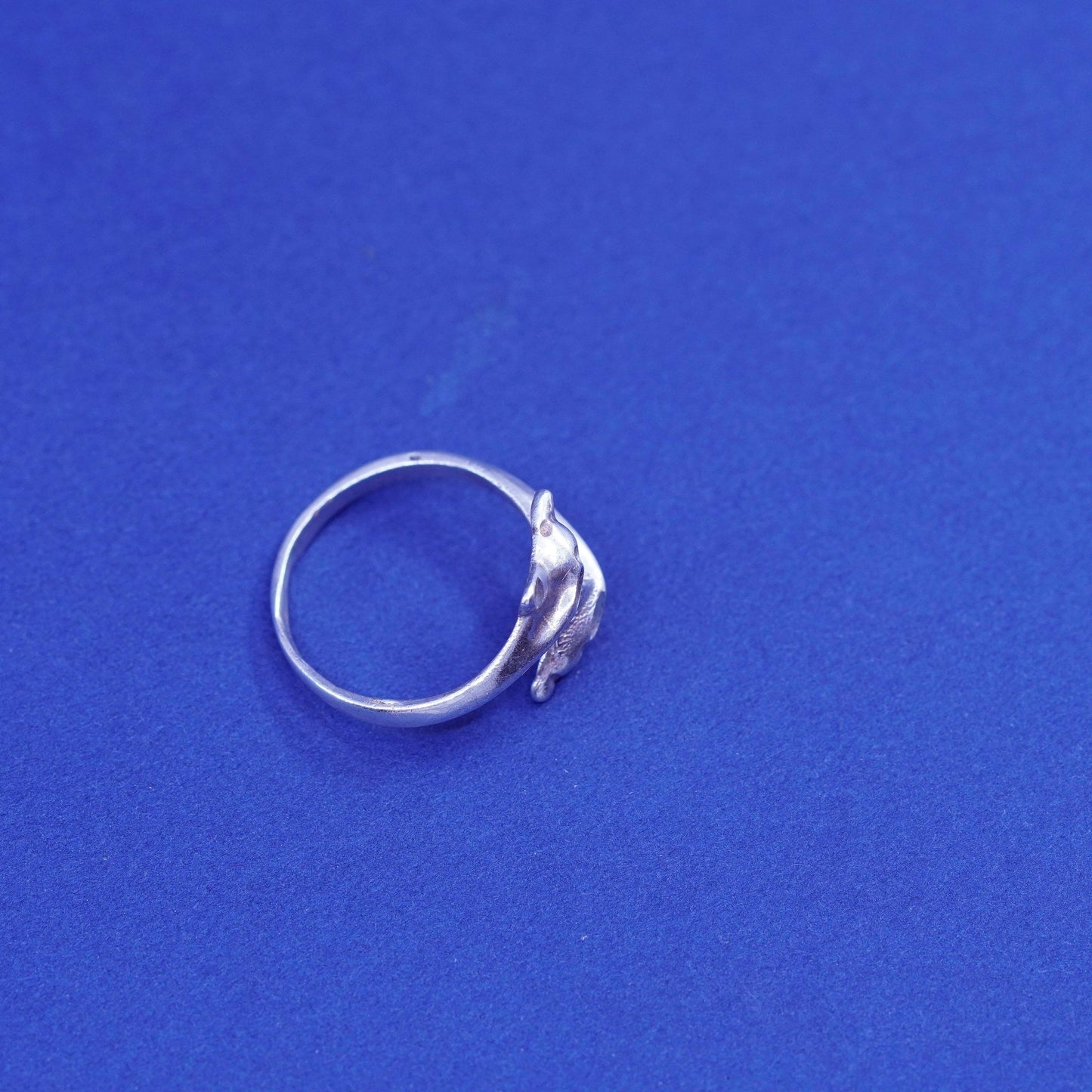 Size 4.25, vintage sterling silver handmade ring, 925 dolphin band