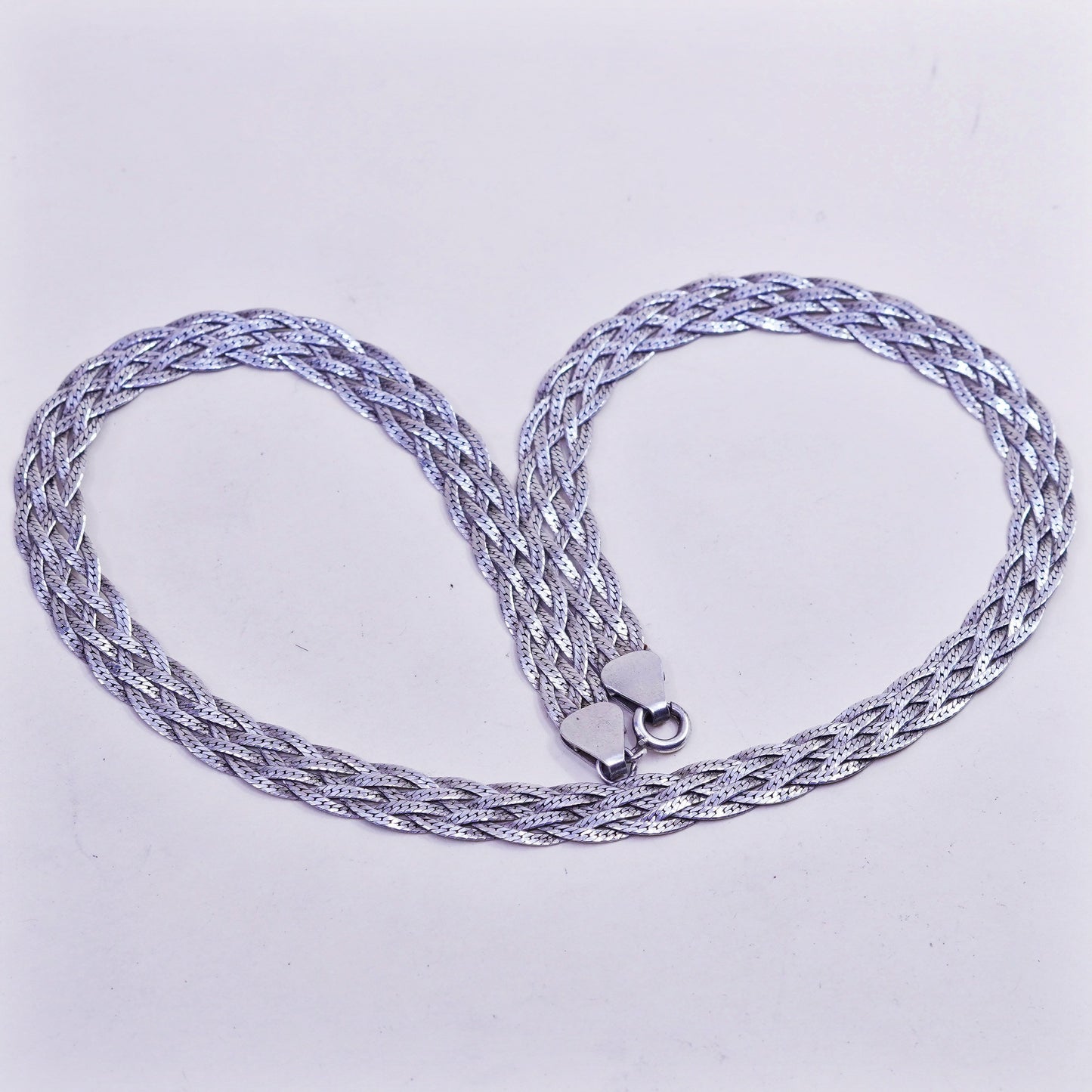 16”, Vintage sterling silver necklace, 925 woven braided herringbone link chain