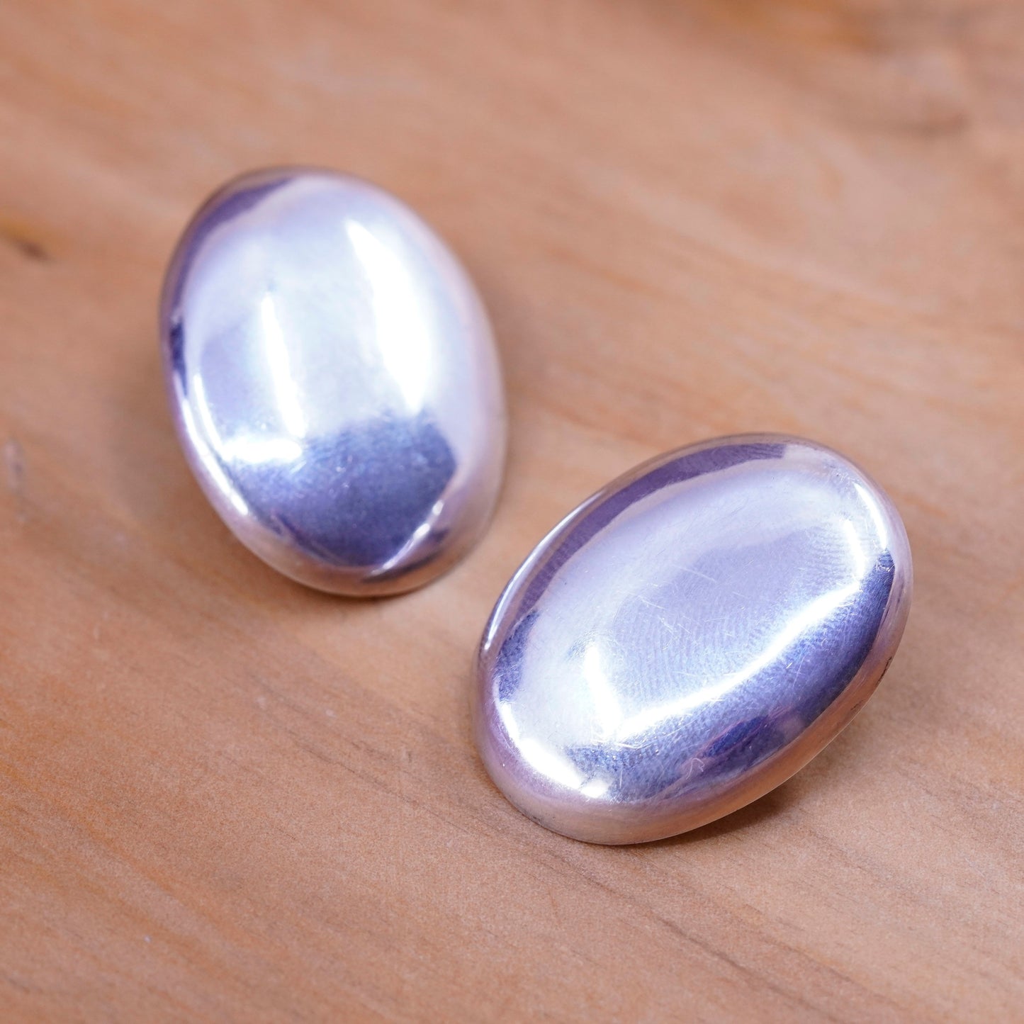 Vintage Sterling silver handmade clip on, 925 modern oval earrings