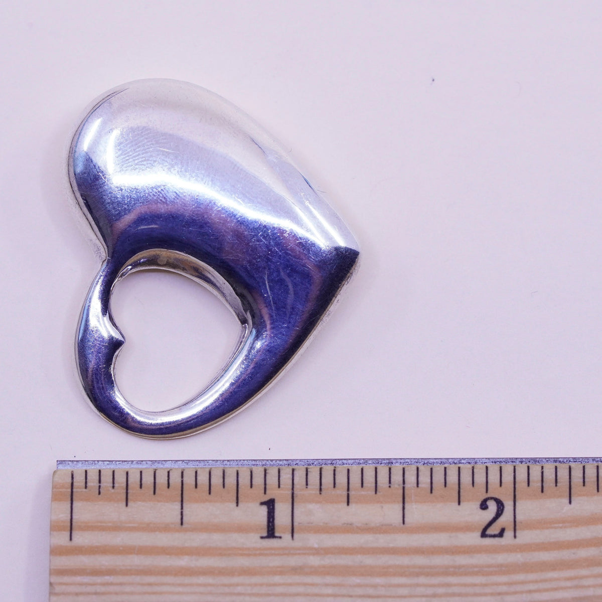 Vintage handmade sterling silver puffy heart charm, 925 pendant